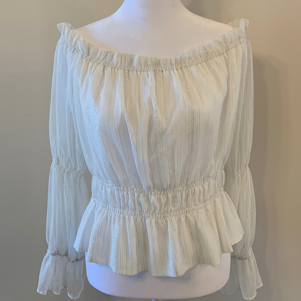 White long sleeve with silver stripes blouse